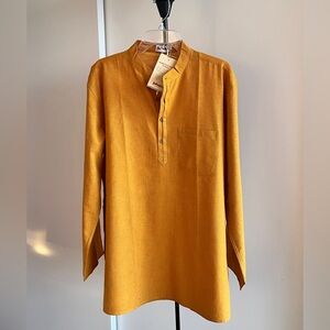 NWT FABINDIA Men's Mustard Yellow Woven 100% Cotton Nehru Kurta Comfort Large